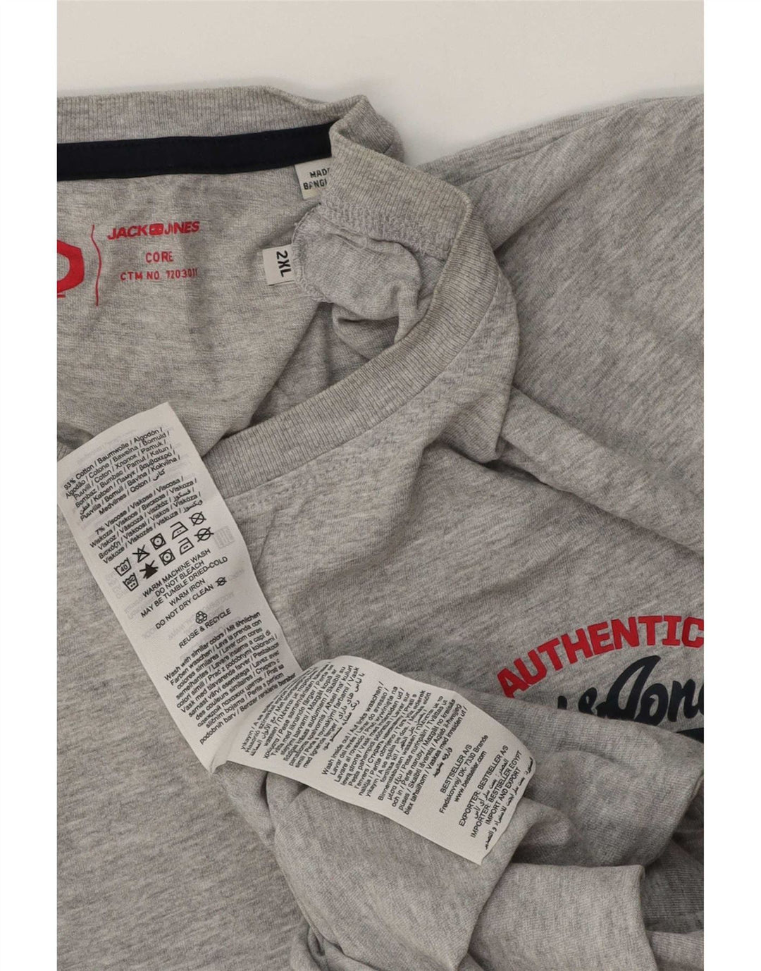 Мужская футболка Jack & Jones Top 2XL, серый хлопок