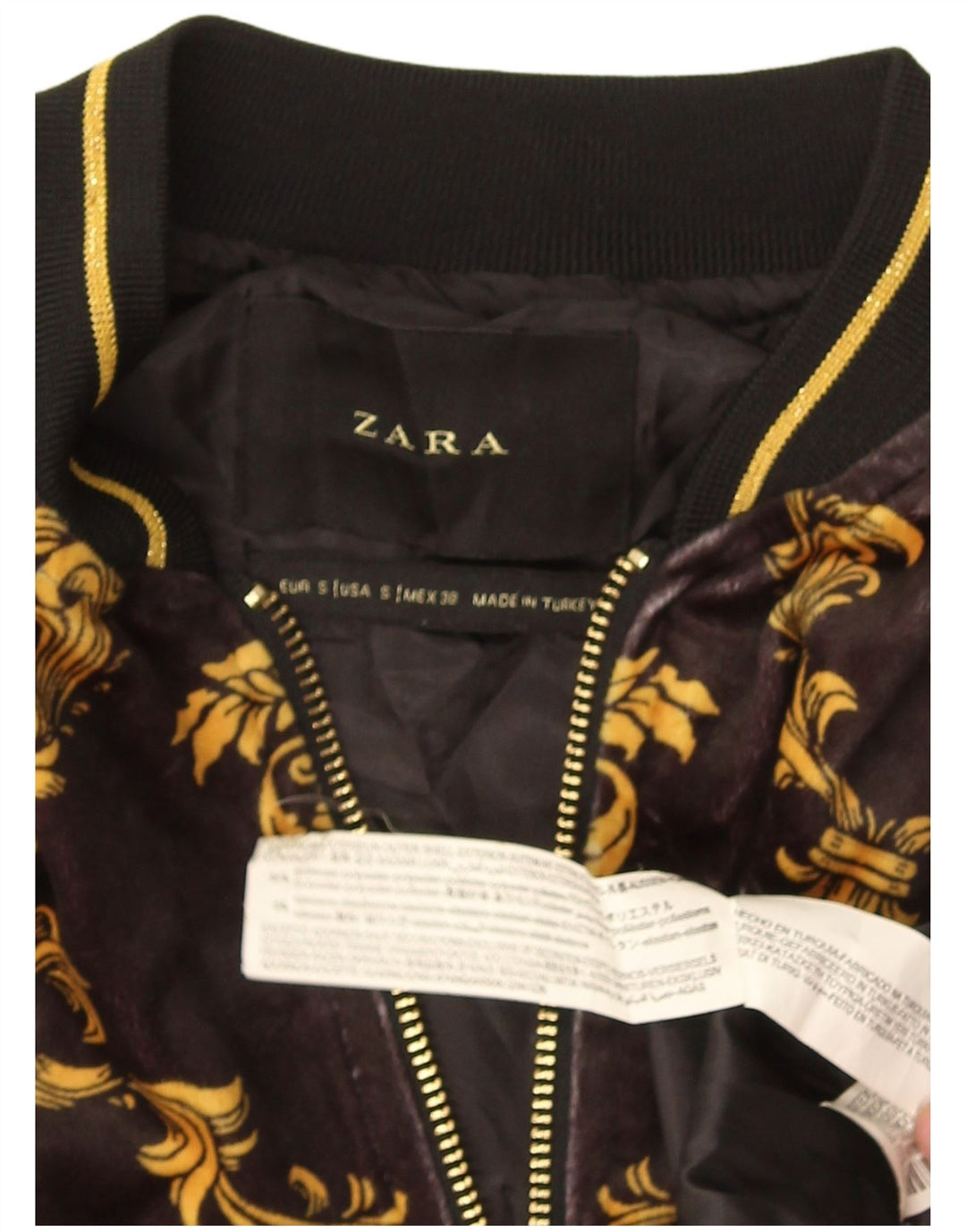 Мужская бомбер Zara с абстрактным узором UK 36, маленький черный полиэстер