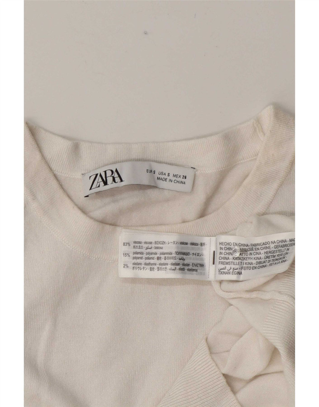 Женский укороченный топ с короткими рукавами Zara UK 10, маленький размер, белая вискоза