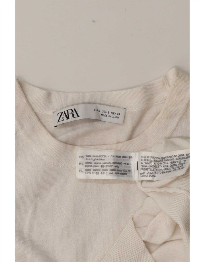 Женский укороченный топ с короткими рукавами Zara UK 10, маленький размер, белая вискоза