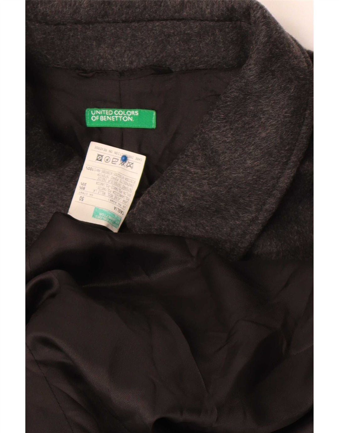 Мужское пальто Benetton IT 50 Large Серое Шерстяное