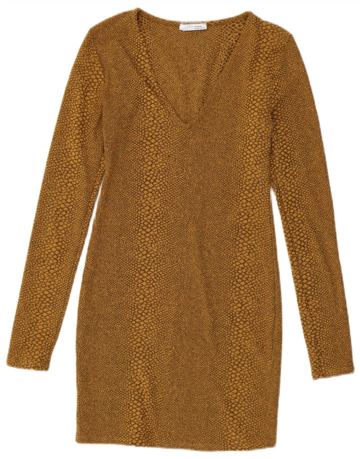 Женское облегающее платье с длинными рукавами ZARA UK 8, маленький желтый с животным принтом