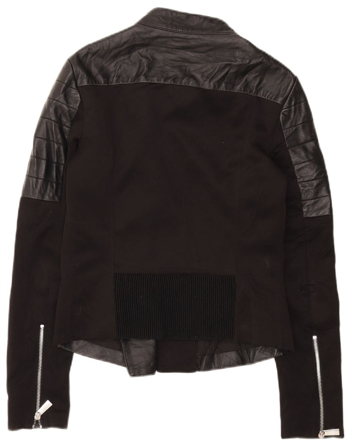 PINKO Womens Biker Jacket UK 14 Large Black Leather