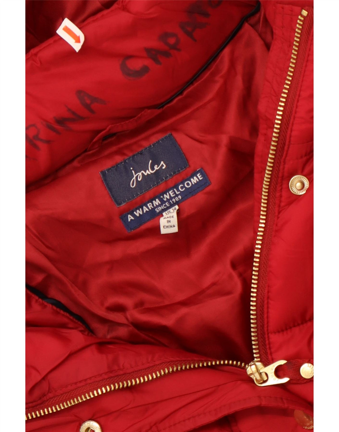 Женское стеганое пальто с капюшоном Joules UK 14, большой красный полиамид