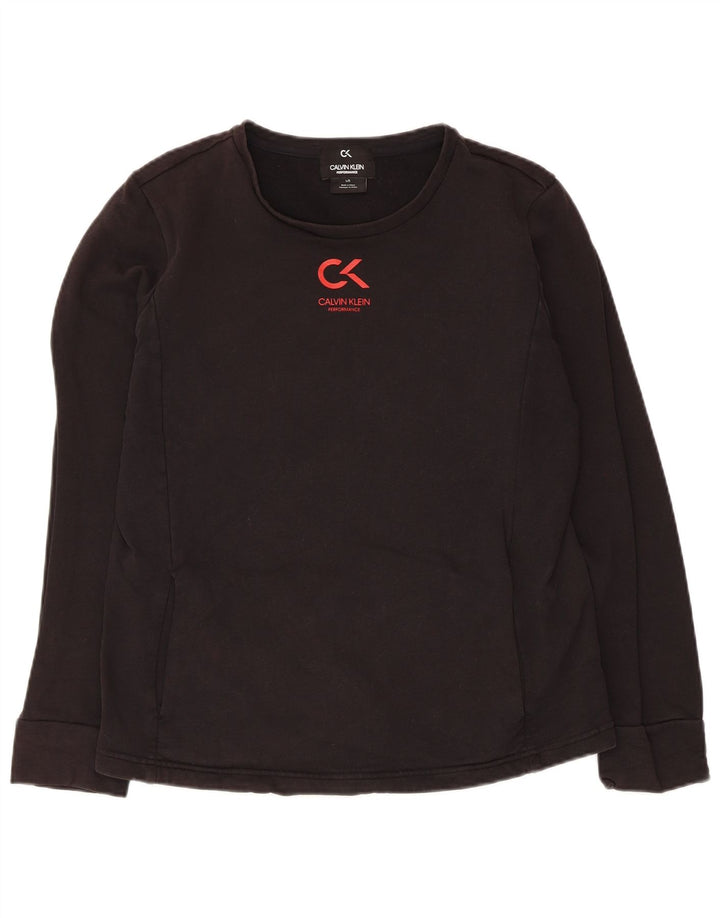 Женский топ с длинным рукавом Calvin Klein UK 14, большой черный хлопок
