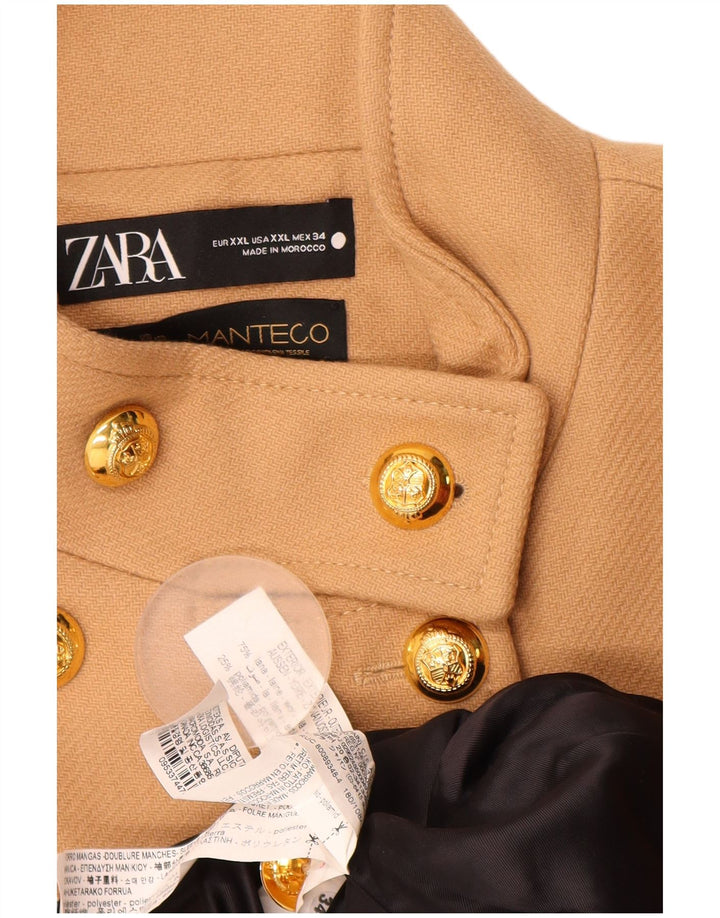 Женское полупальто Zara UK 20 2XL бежевого цвета из шерсти