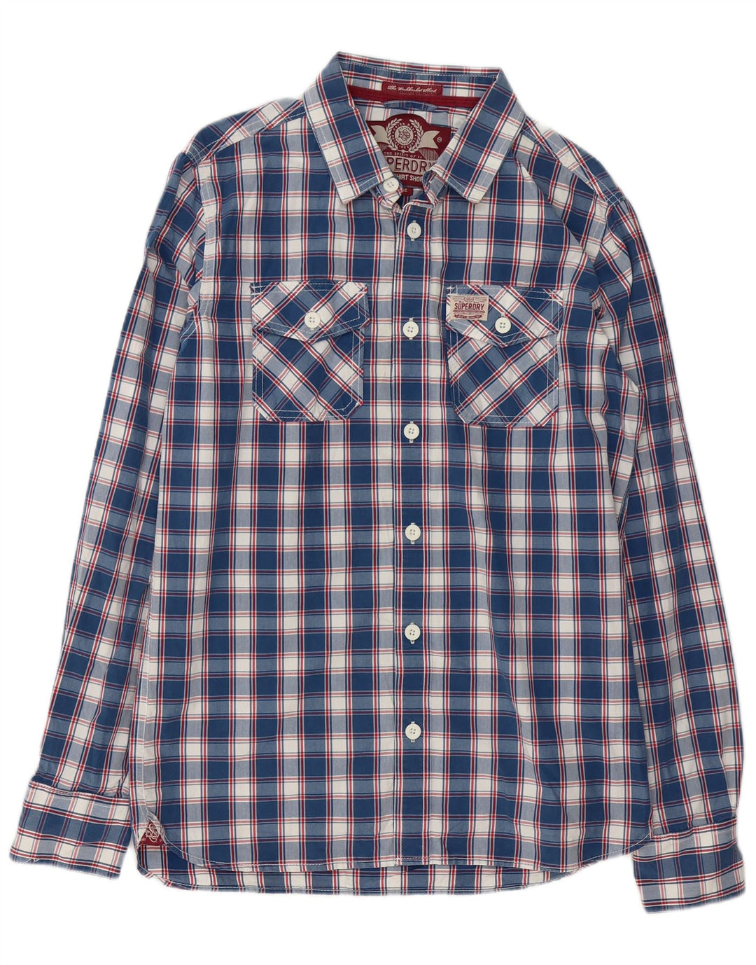Мужская рубашка Superdry, большая синяя клетка, хлопок