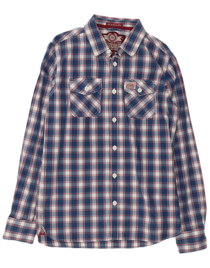 Мужская рубашка Superdry, большая синяя клетка, хлопок