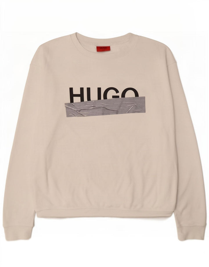 Мужской свитшот с рисунком Hugo Boss, XL, белый хлопок