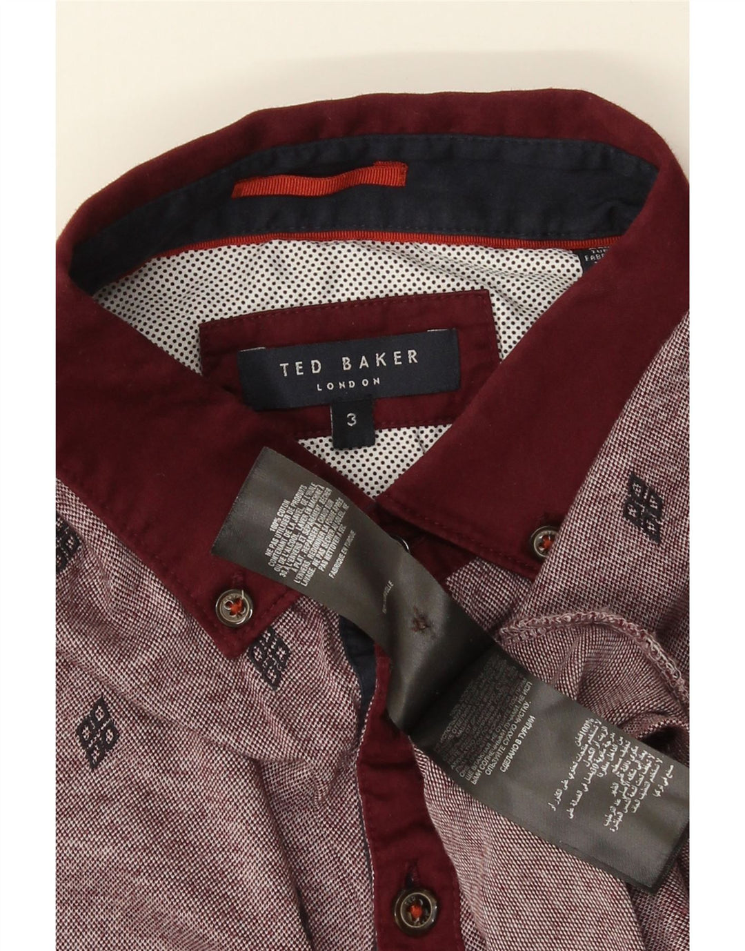Мужская рубашка-поло Ted Baker, размер 3, средний бордовый пятнистый хлопок