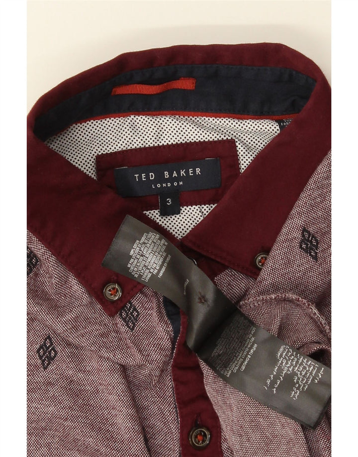Мужская рубашка-поло Ted Baker, размер 3, средний бордовый пятнистый хлопок