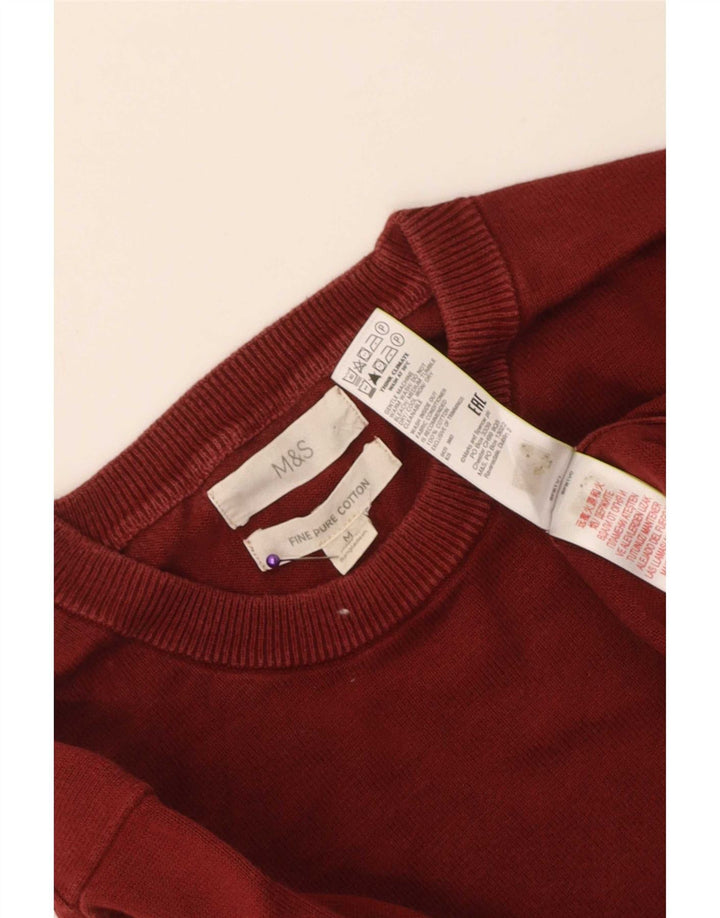 Мужской джемпер с круглым вырезом Marks & Spencer, средний бордовый хлопковый свитер