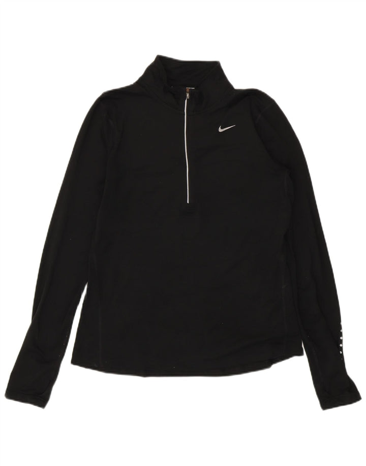 NIKE Womens Dri Fit Zip Neck Pullover Tracksuit Top UK 10 Small Black