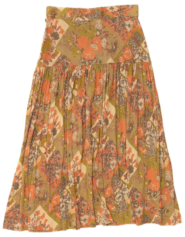 Винтажная женская расклешенная юбка с высокой талией, большая W28, хлопок цвета хаки с цветочным принтом