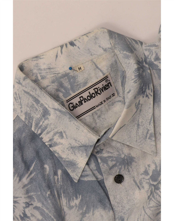 Винтажная мужская рубашка с коротким рукавом среднего синего цвета Tie Dye