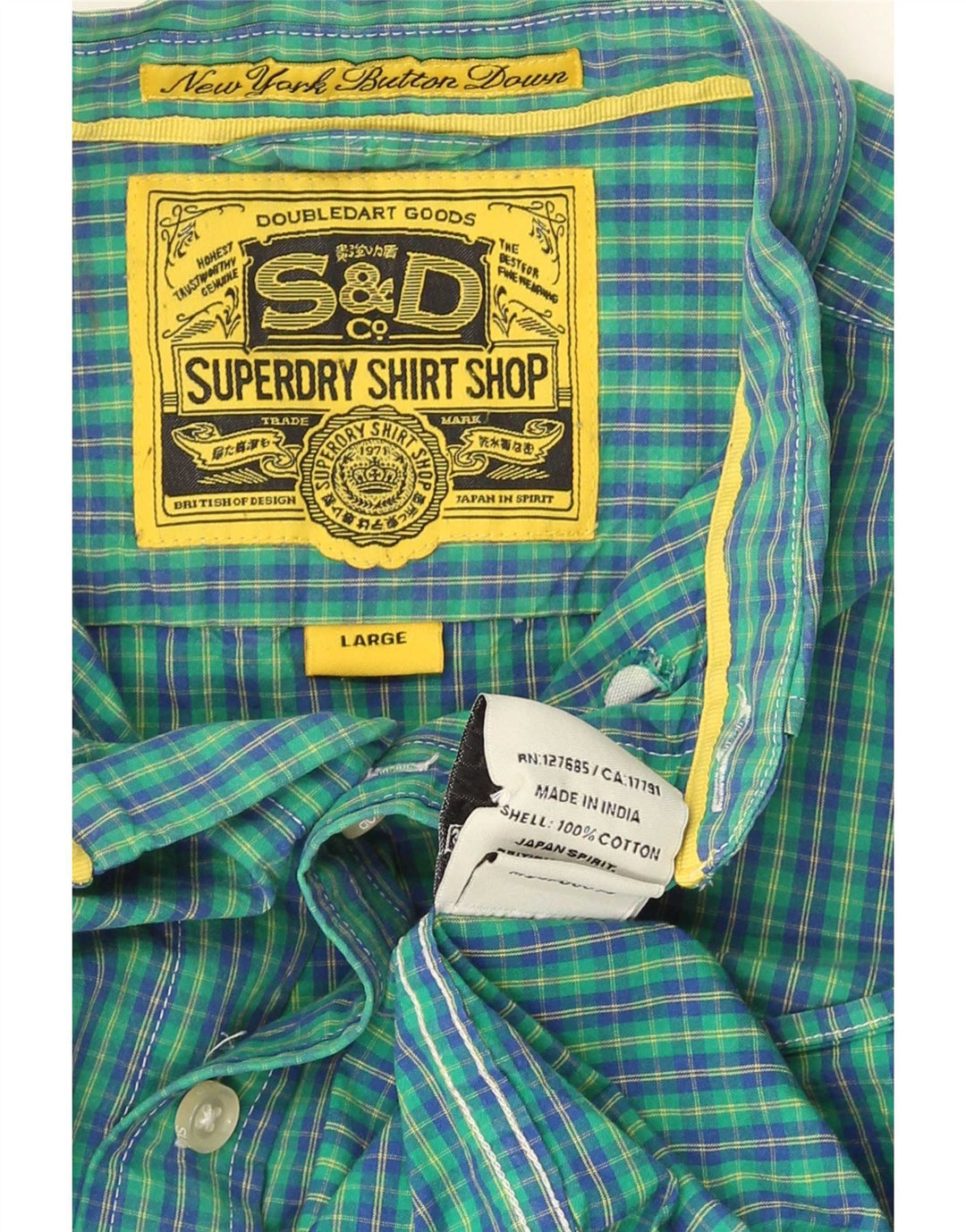 Мужская рубашка Superdry, большая синяя клетка, хлопок