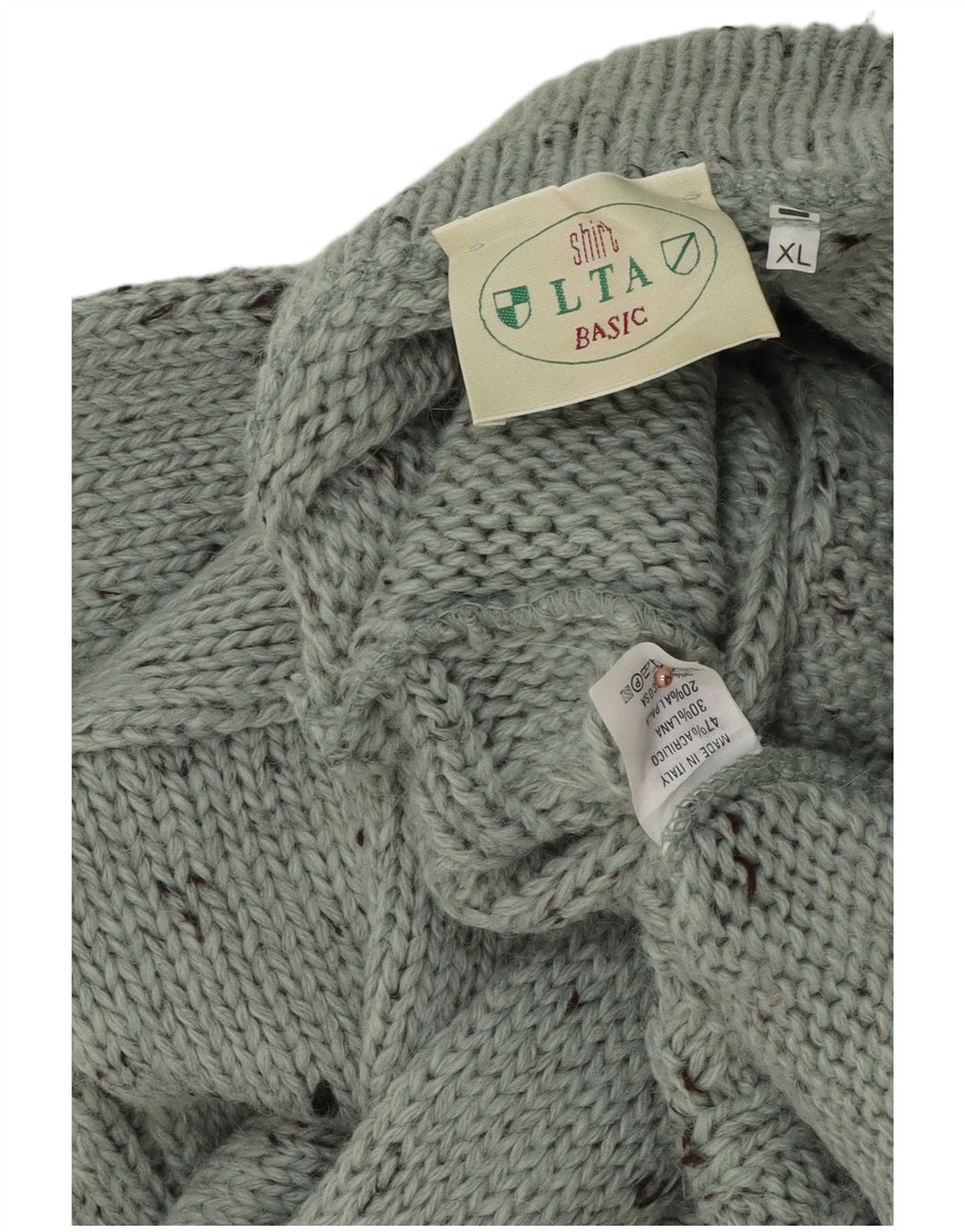 Винтажный мужской джемпер с высоким воротником, свитер XL, зеленый в крапинку, акрил