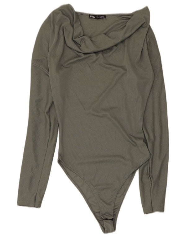 Zara Womens Long Sleeve Bodysuit UK 8 Small Green
