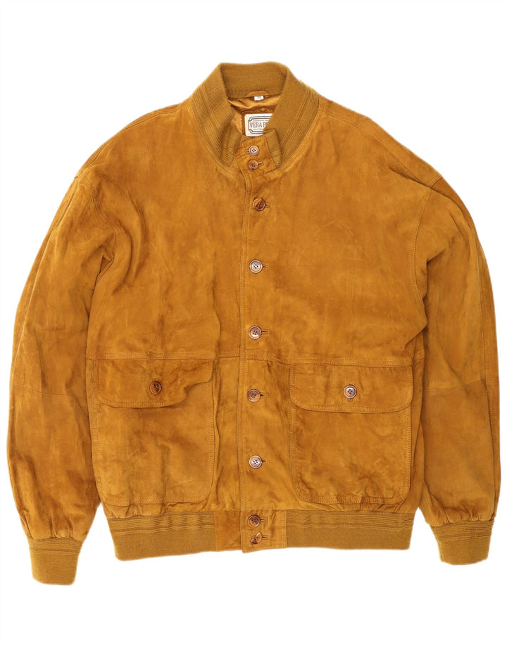 VINTAGE Mens Suede Bomber Jacket IT 50 Large Brown Leather