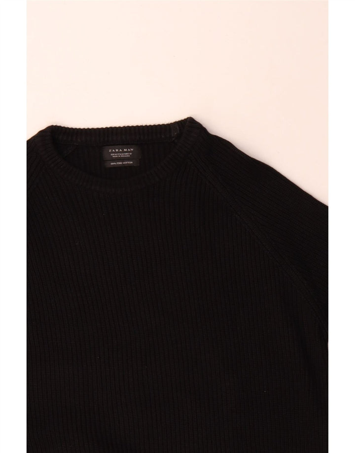 Мужской джемпер с вырезом лодочкой Zara, средний черный хлопковый свитер