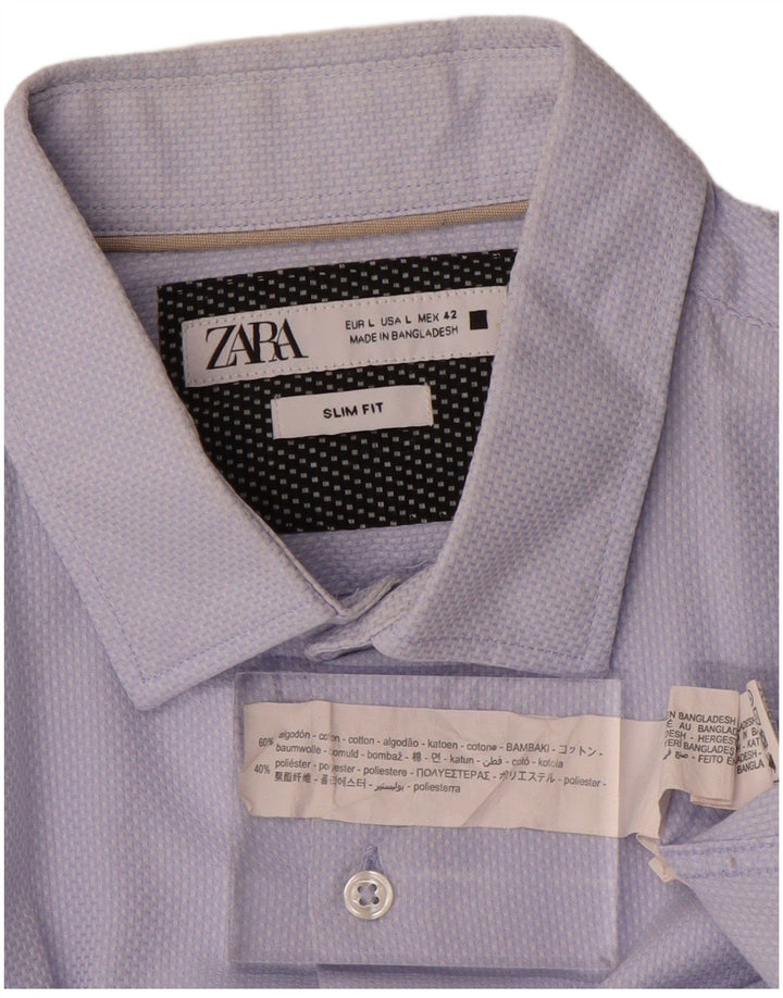 Мужская рубашка узкого кроя Zara, большой синий хлопок
