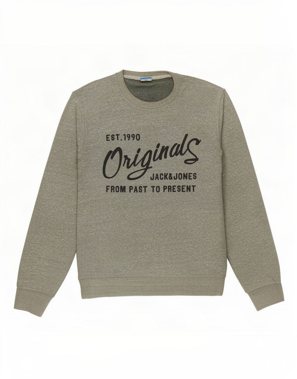 Мужской свитшот с рисунком Jack & Jones, большой хлопковый джемпер цвета хаки с крапинками