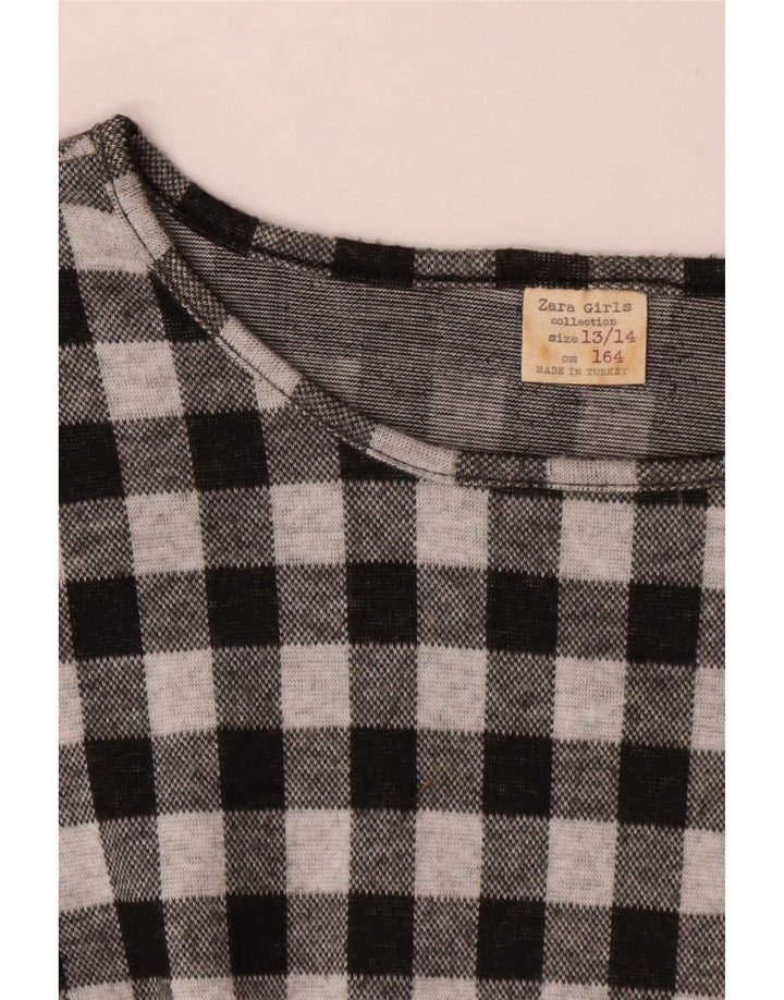 Базовое платье Zara для девочек с длинными рукавами, 13–14 лет, черное в клетку
