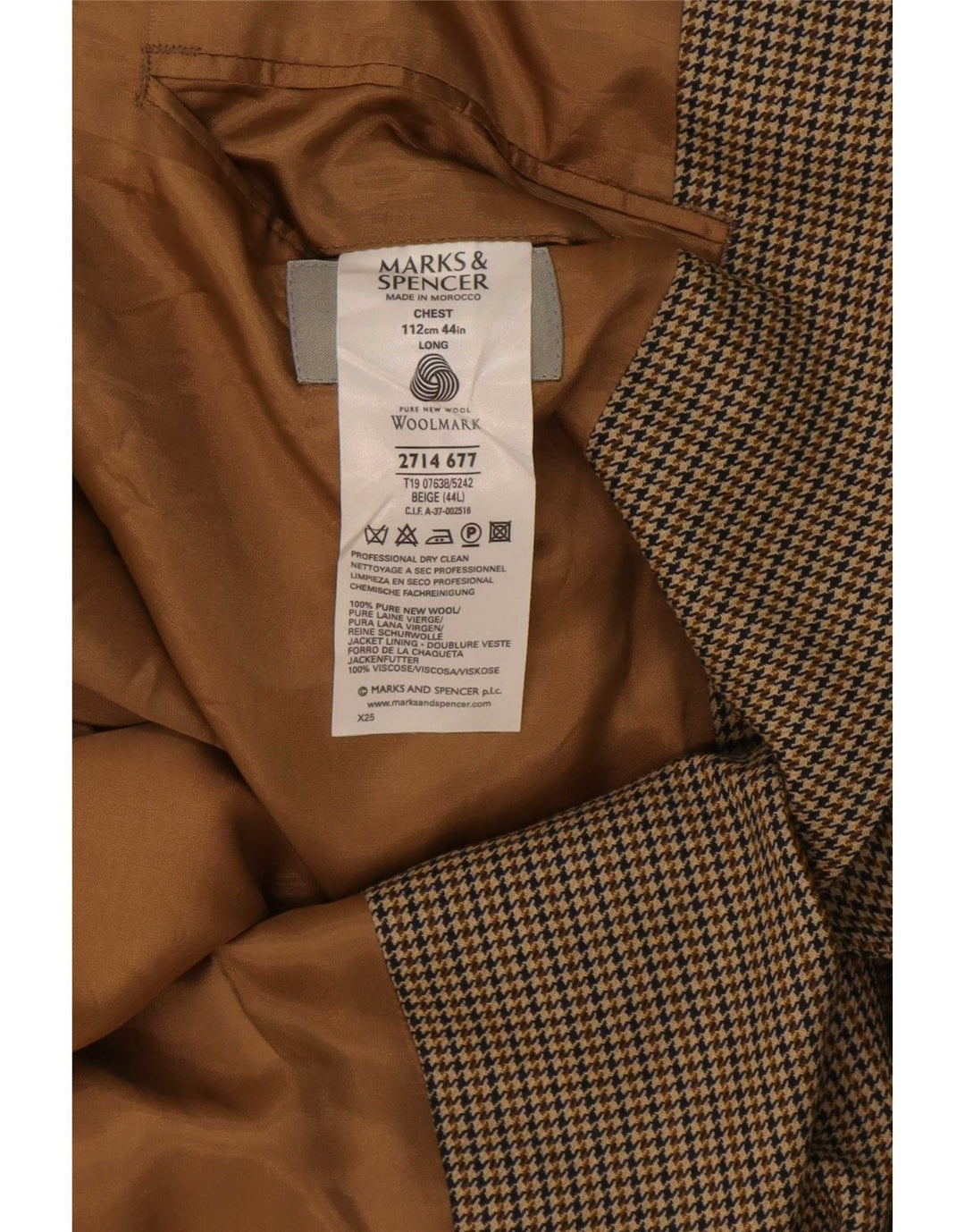 Мужской длинный пиджак на двух пуговицах Marks & Spencer UK 44 XL бежевый с узором "гусиные лапки"