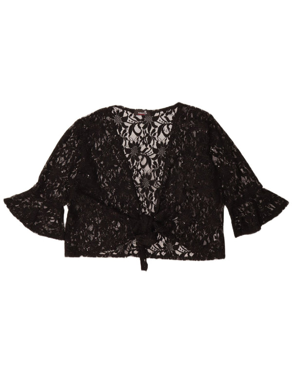 Женский прозрачный топ Nouvelle с завязкой спереди, Великобритания, 20/22, 2XL, черный с цветочным принтом