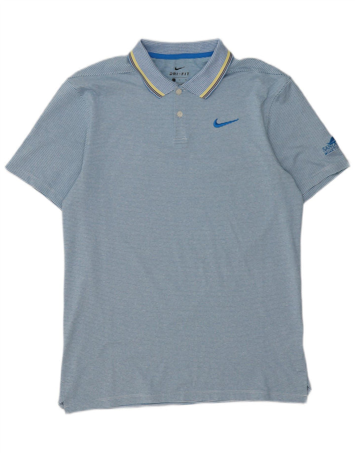 Мужская рубашка-поло Nike Dri Fit, полиэстер, маленькая синяя полоска