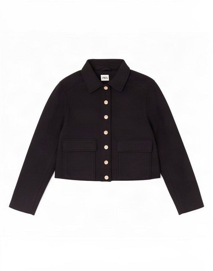 Женский укороченный бомбер Zara UK 10, темно-синий, полиэстер, маленький размер