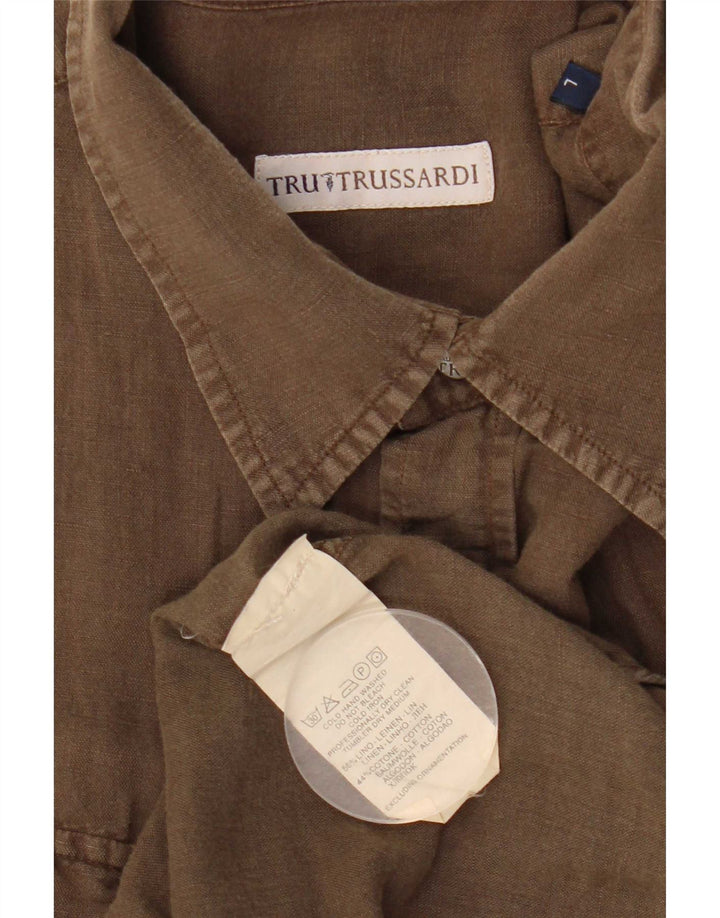 Мужская рубашка Trussardi большого размера из льна цвета хаки