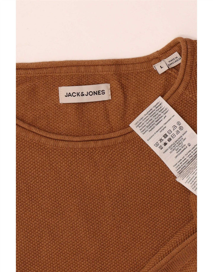 Мужской джемпер с круглым вырезом Jack & Jones, большой коричневый хлопковый свитер