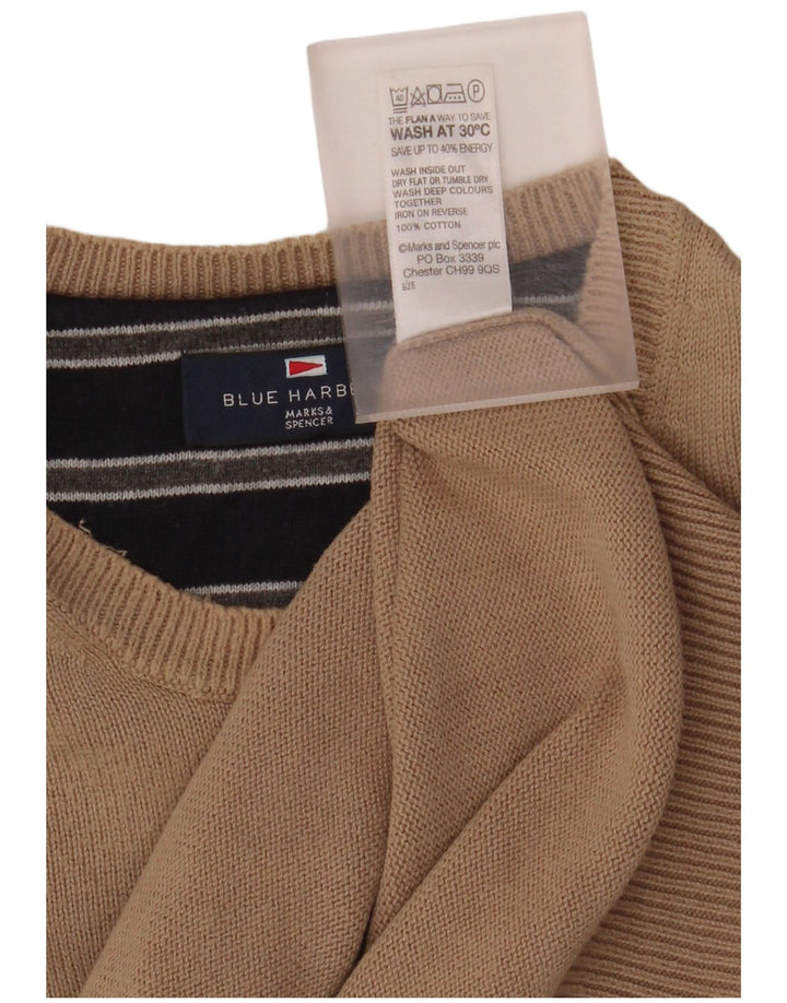 Мужской джемпер с круглым вырезом MARKS & SPENCER, синий, XL, хлопок, бежевый