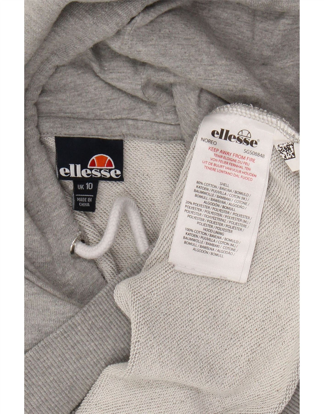 ELLESSE Женский джемпер с капюшоном оверсайз UK 10, маленький, серый, хлопок