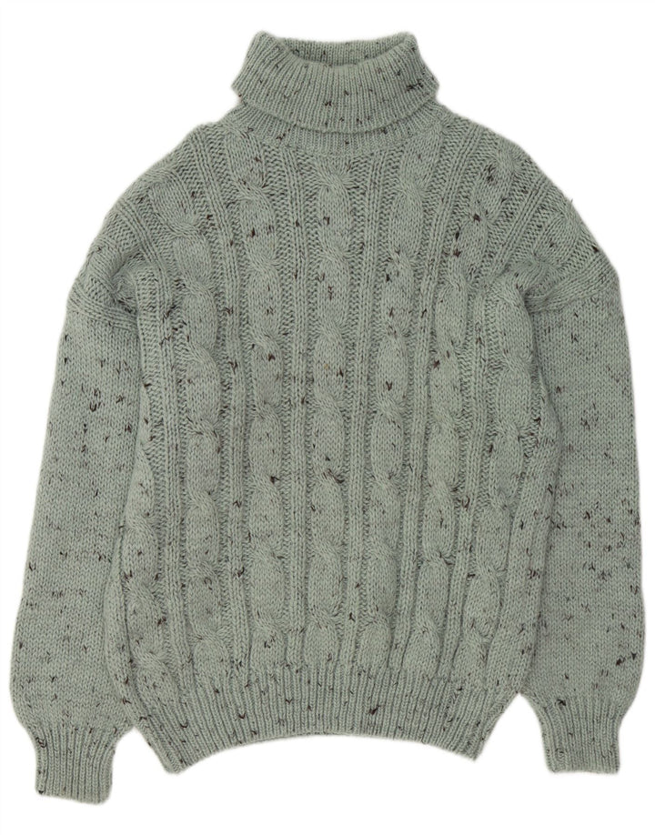 Винтажный мужской джемпер с высоким воротником, свитер XL, зеленый в крапинку, акрил