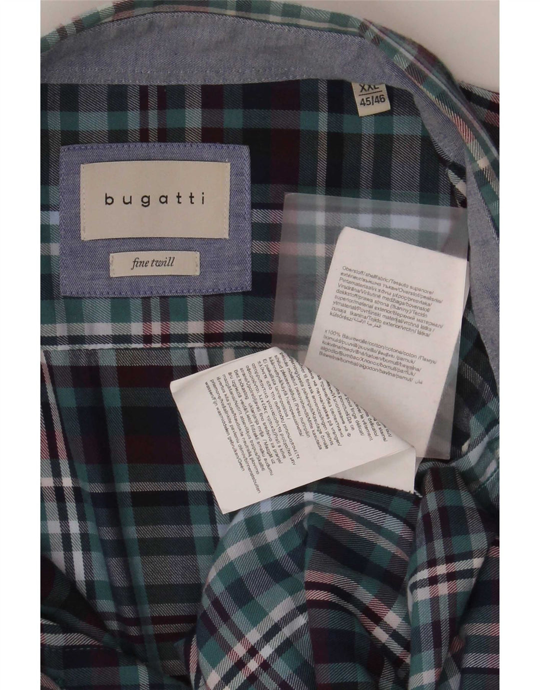 Мужская фланелевая рубашка Bugatti, размер 45/46, 2XL, синяя клетка, хлопок