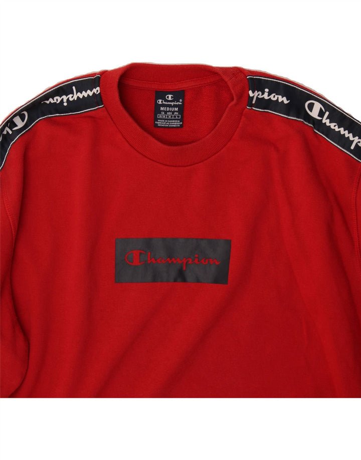 CHAMPION Mens Graphic Sweatshirt Jumper Medium Red Colourblock Cotton Vintage Champion and Second-Hand Champion from Messina Hembry 