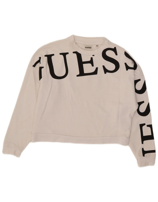 Женский укороченный свитшот Guess оверсайз с графическим рисунком UK 6 XS, белый хлопок