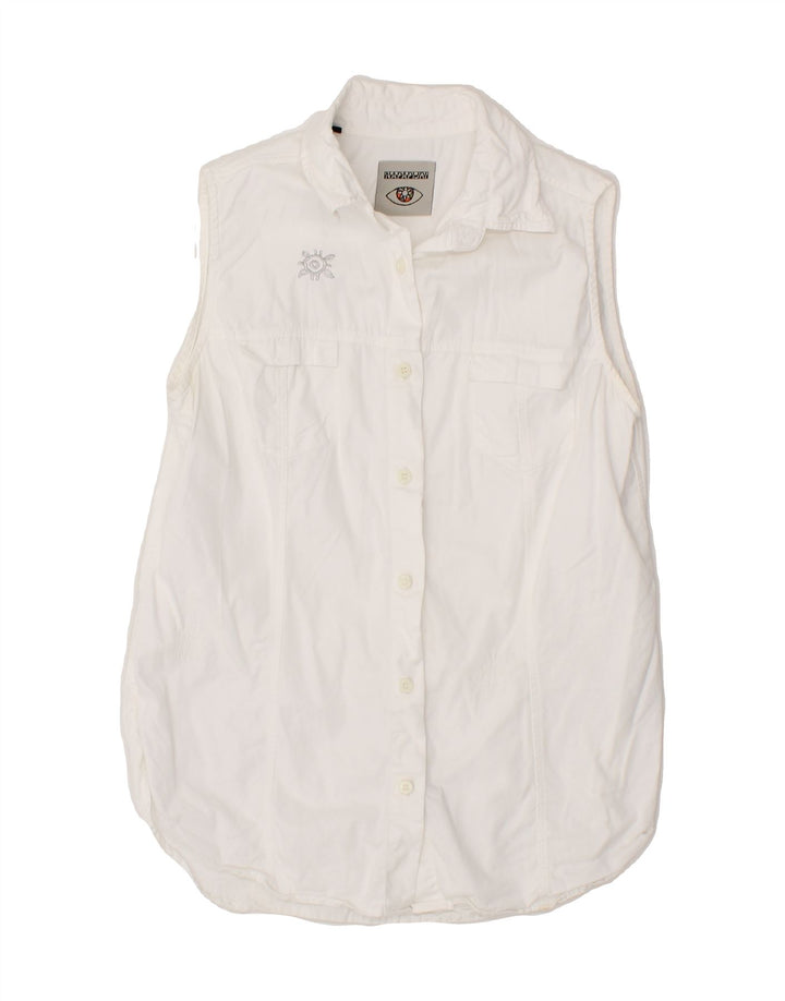 NAPAPIJRI Womens Longline Sleeveless Shirt UK 14 Medium White Vintage Napapijri and Second-Hand Napapijri from Messina Hembry 