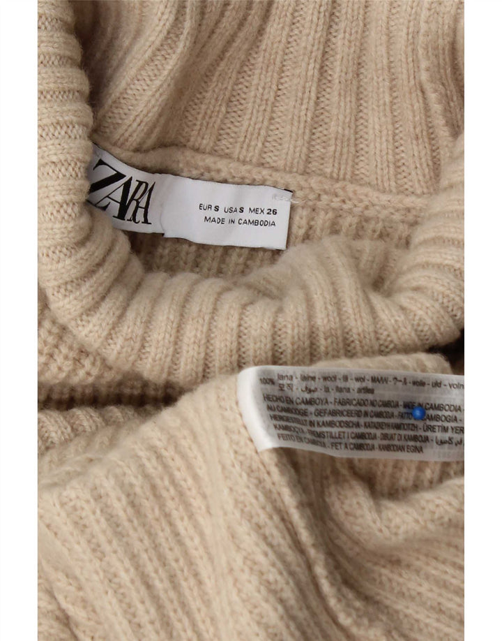 Женский свободный джемпер с высоким воротником Zara UK 10, маленький, бежевый, шерстяной