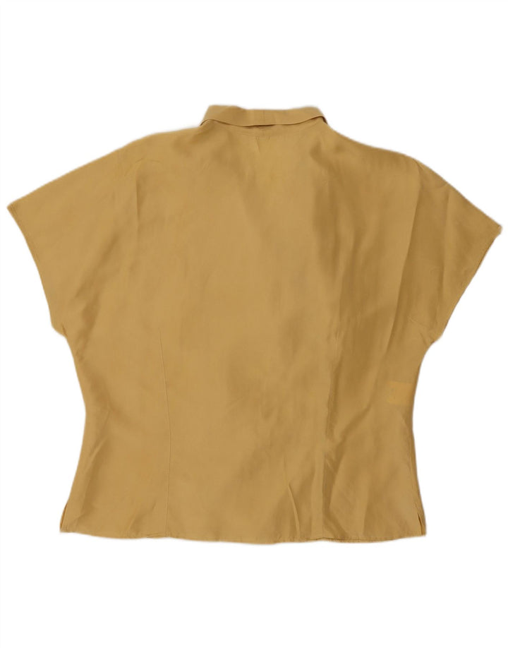 Винтажная женская блузка-рубашка с коротким рукавом, Великобритания, 16, большой желтый шелковый цвет