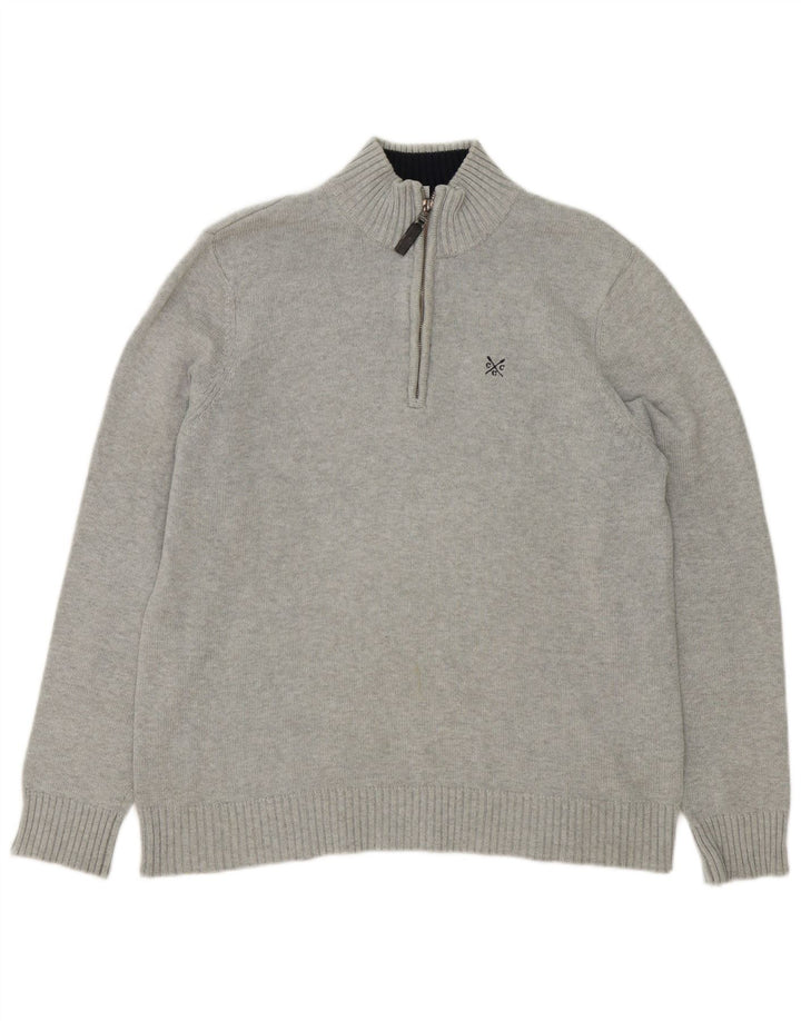 Мужской джемпер Crew Clothing с застежкой-молнией, средне-серый, хлопок