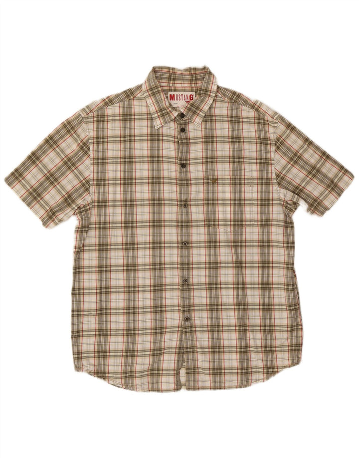 MUSTANG Mens Short Sleeve Shirt Large Grey Check Cotton