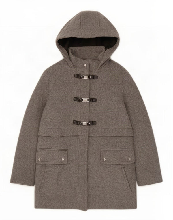 Женская дафлкот с капюшоном Zara UK 18 XL, серый полиэстер
