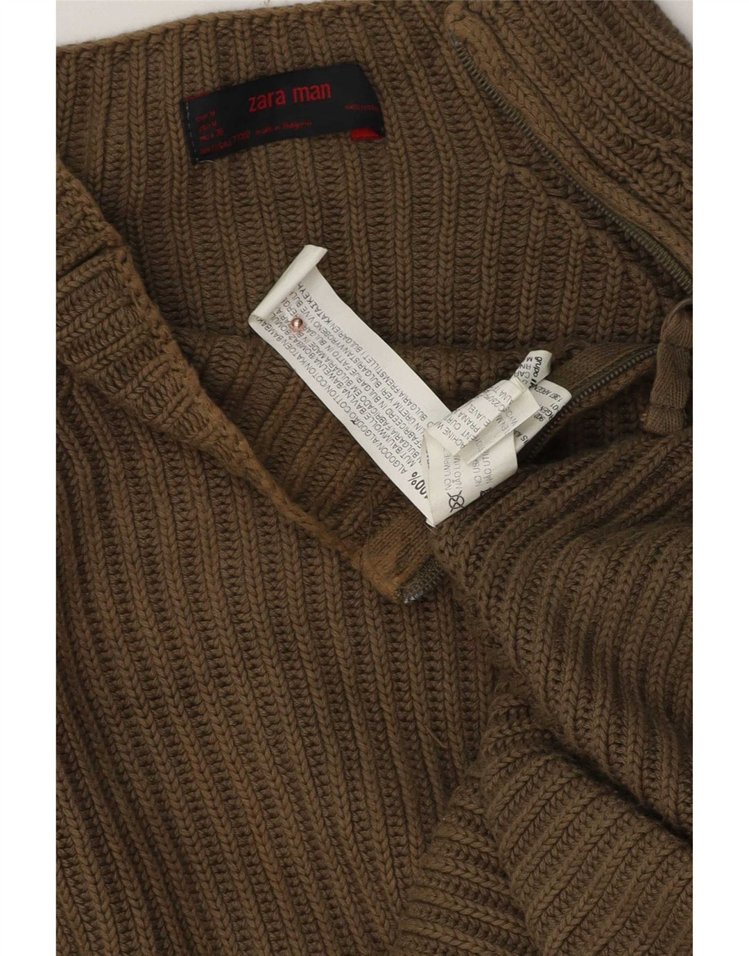 Мужской джемпер с воротником на молнии Zara, хлопковый свитер среднего цвета хаки