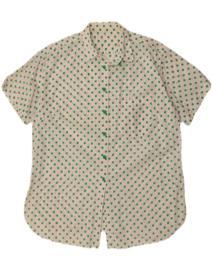 VINTAGE Womens Short Sleeve Shirt IT 46/48 Large White Polka Dot Vintage Vintage and Second-Hand Vintage from Messina Hembry 