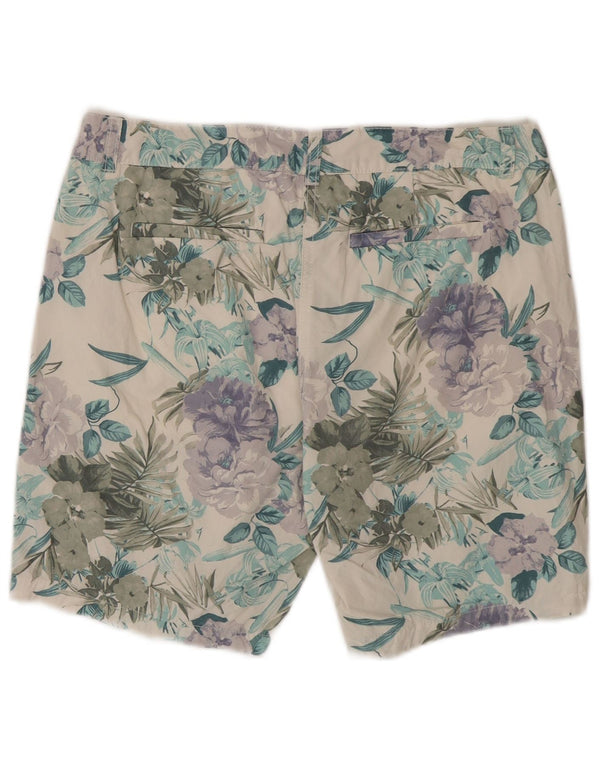 Женские шорты чинос Benetton UK 12 Medium W34 Белый хлопок с цветочным принтом