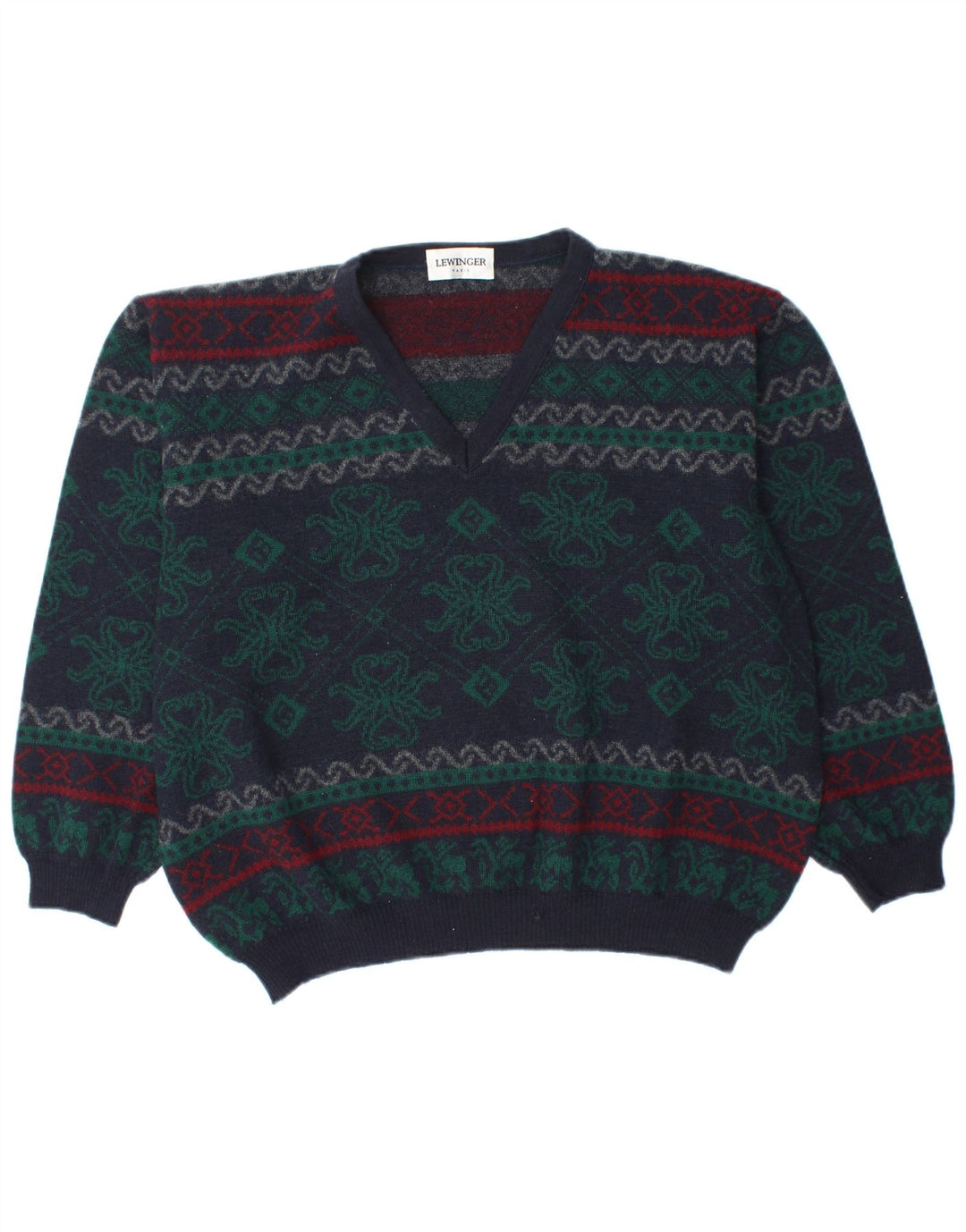 LEWINGER Женский джемпер с v-образным вырезом UK 20 2XL Темно-синий Fair Isle