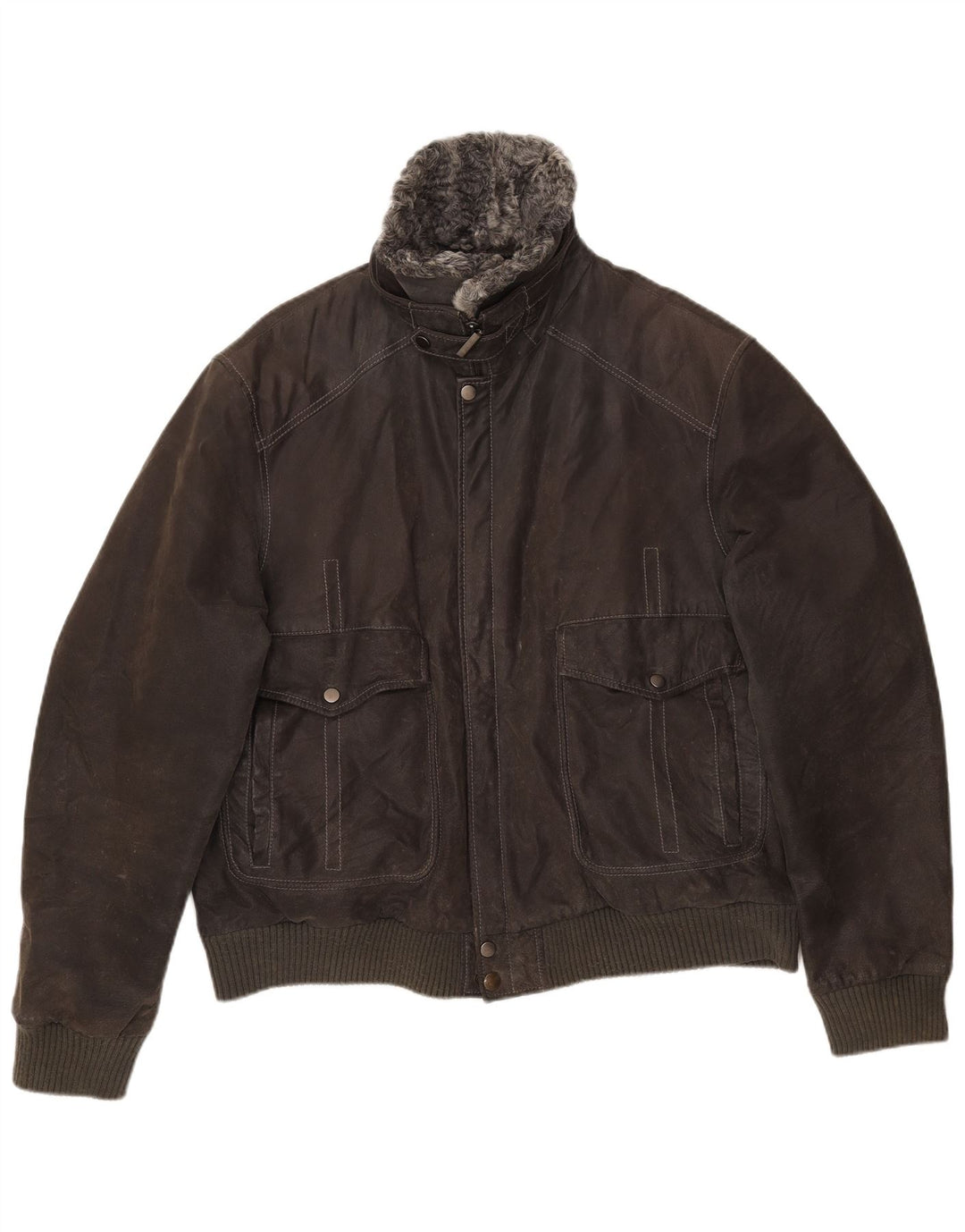 Мужская замшевая куртка-бомбер VINTAGE UK 42 XL серая кожаная